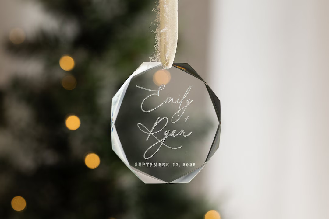 Glass Engraved Personalized Wedding Christmas Ornament 3.25 Newly Wed Gift Engraved Ornament Coup... | Etsy (US)