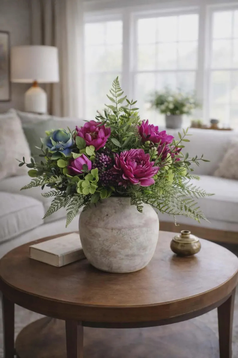 Luxury Flower Arrangement, Peonies, Dahlias, Tulips, Hydrangeas and Greenery, Boho Centerpiece, T... | Etsy (Global)
