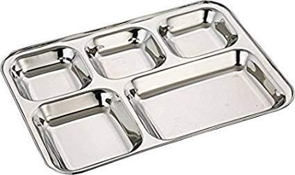 IndiaBigShop Stainless Steel Rectangular Thali Plate, 5 compartment Thali, Mess Trays, Kids Lunch... | Amazon (US)