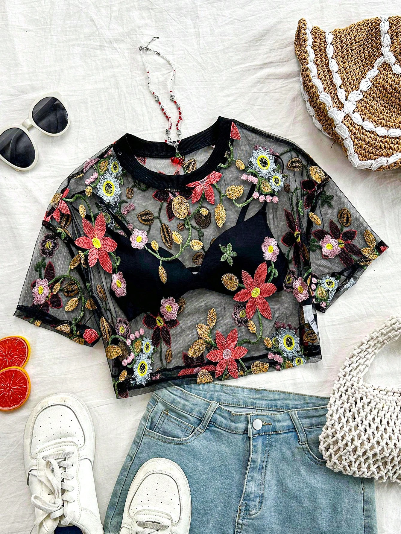 SHEIN WYWH Summer Vacation Women Floral Embroidery Fashion Women Top | SHEIN USA | SHEIN