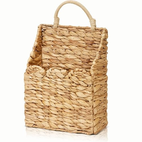 badashun Wicker Hanging Baskets Scalloped Wall Baskets Decor Handmade Woven Hanging Basket Foldable, for Front Door Home Garden Pantry Farmhouse Rustic Decor | Amazon (US)