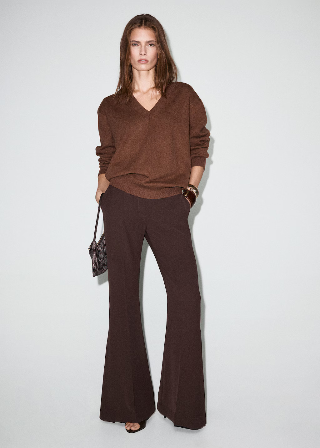 Fine-knit V-neck sweater tobacco brown - Woman - M - MANGO | Mango (US/MX/AU)