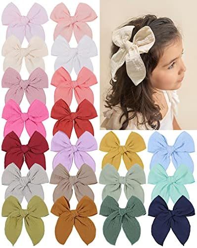 doboi 20PCS Hair Bows Baby Girls Fable Bow Hair Clips Cotton Linen 5.4 Inch Large Handmade Hair Bows | Amazon (US)