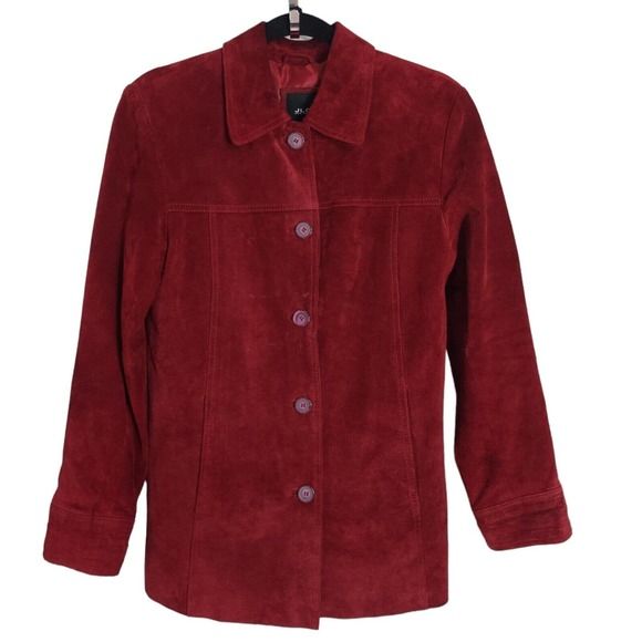JLC New York Womens Jacket Red Suede Leather Vtg 90s Y2K Button Down Coat Size S | Poshmark