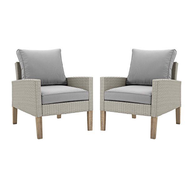 Manor Park Modern Outdoor Patio Eucalyptus and Rattan Chairs, Set of 2 | Walmart (US)