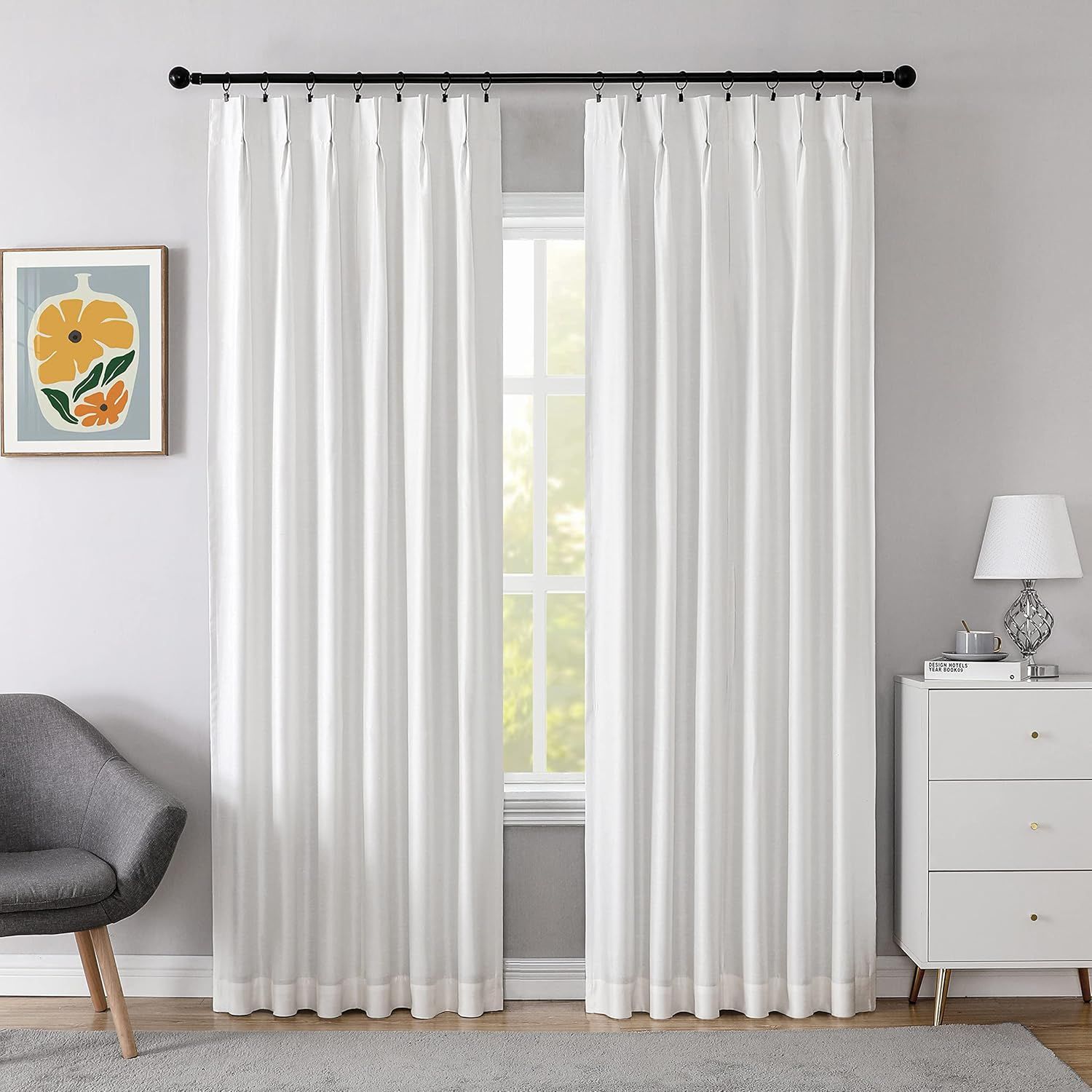 Central Park Cream Full Blackout Pinch Pleat Window Curtain for Bedroom Living Room Window Treatm... | Amazon (US)