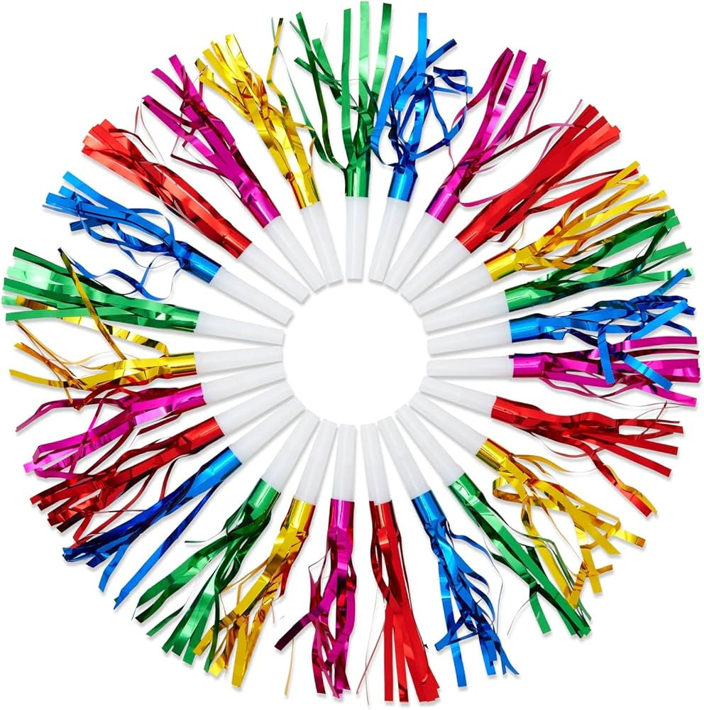 50 Pack Noise Makers Party Favors, Bulk Birthday Horns for Kids (5 Colors) | Amazon (US)