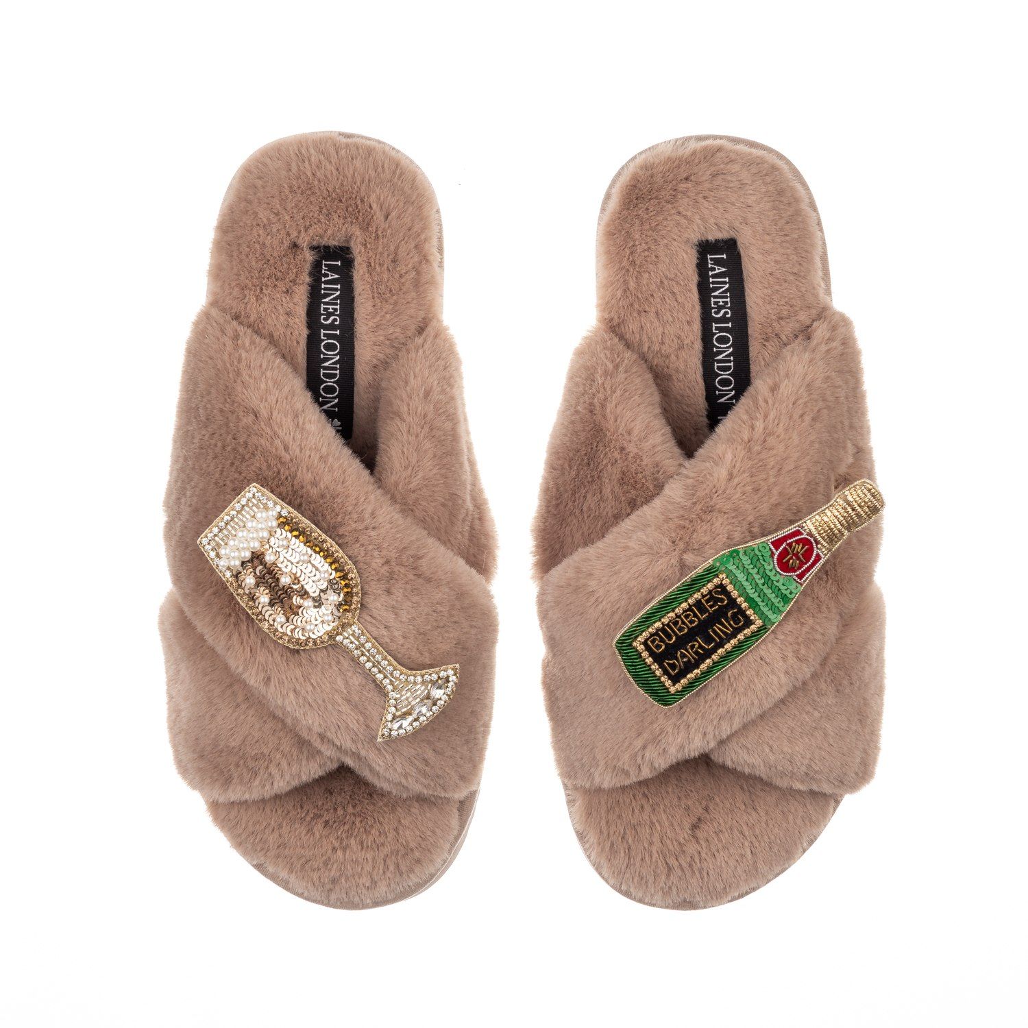 Classic Laines Slippers With Bubbles Darling Brooches - Toffee | Wolf & Badger (US)