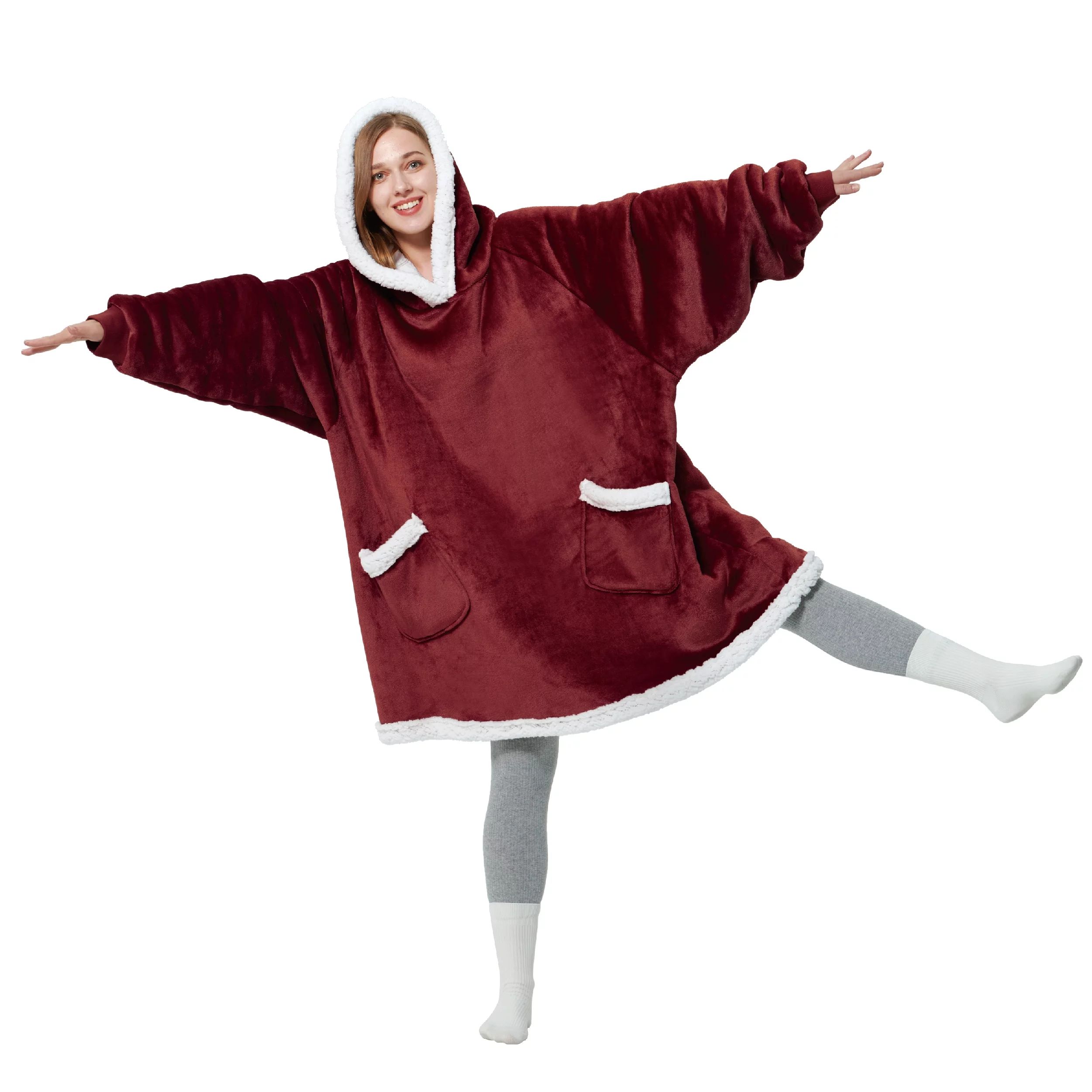 Bedsure Wearable Blanket Hoodie, Sherpa Hoodie Blanket with Giant Pocket, Warm&cozy, Standard, Bu... | Walmart (US)