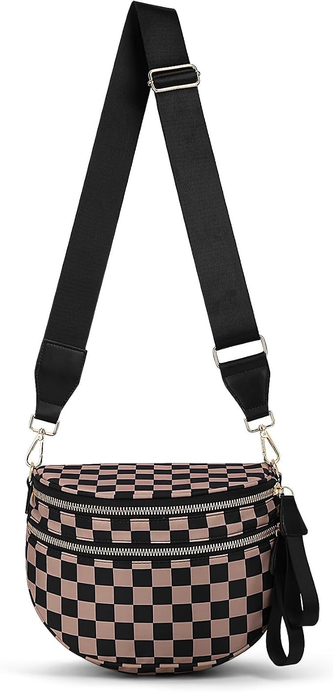 Lushandy Bum Bag Checkered Crossbody Bag Mom Everyday Purse | Roomy Space, Wipe Clean, Wide Strap | Amazon (US)