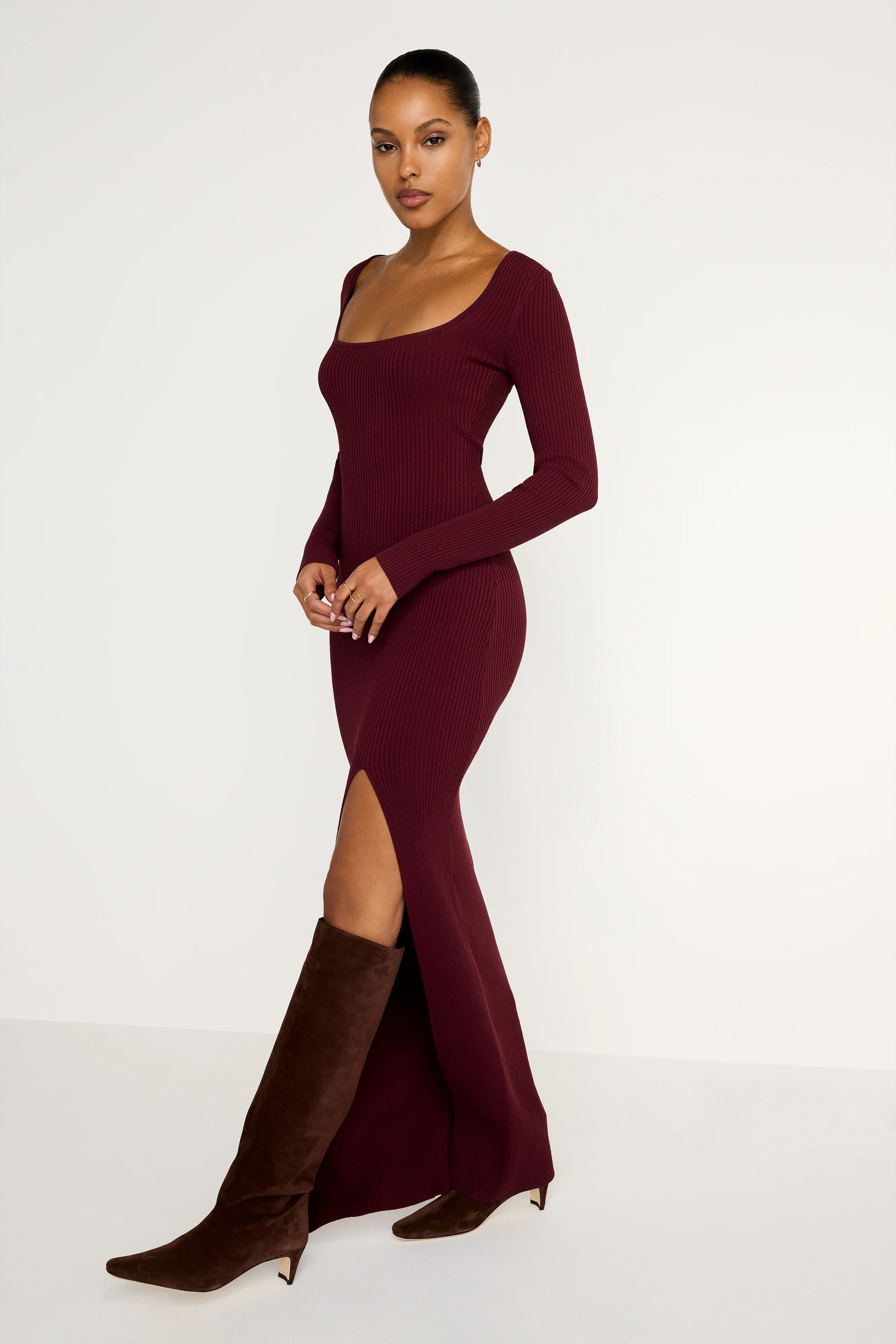 STRETCH RIB KNIT MAXI DRESS | Good American