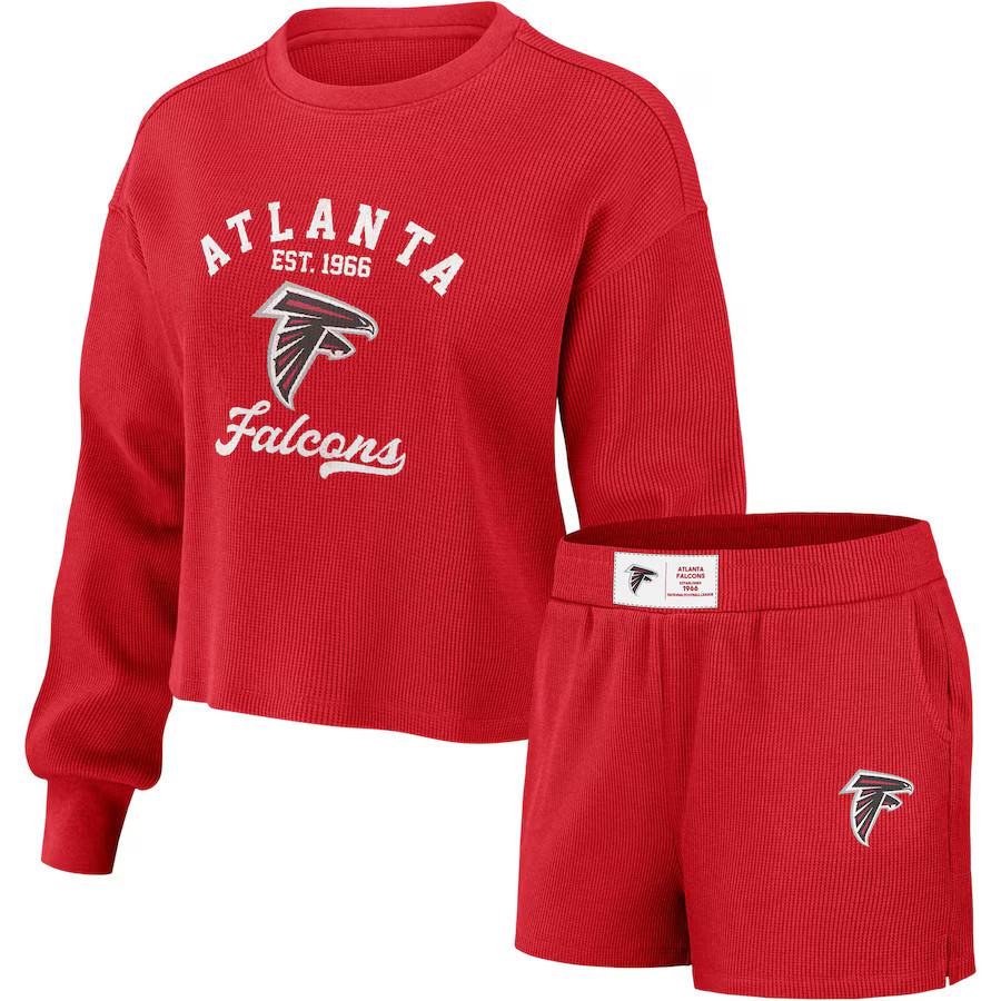Atlanta Falcons WEAR by Erin Andrews Women's Waffle Knit Long Sleeve T-Shirt & Shorts Lounge Set ... | Fanatics