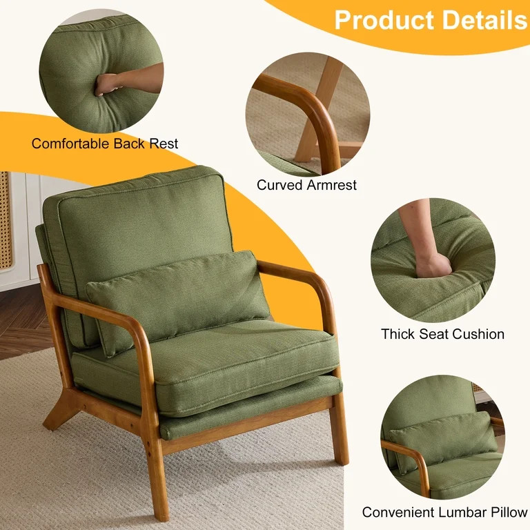 UBesGoo, Linen Upholstered Accent Chair, Green | Walmart (US)