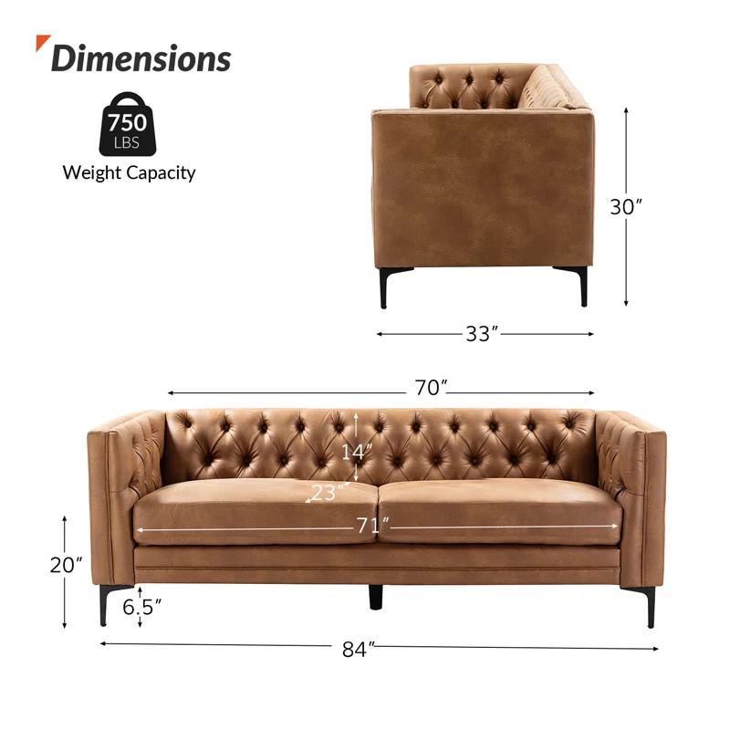 Brinna Contemporary 84" Upholstered Button-tufted Sofa with Metal Legs | Wayfair North America