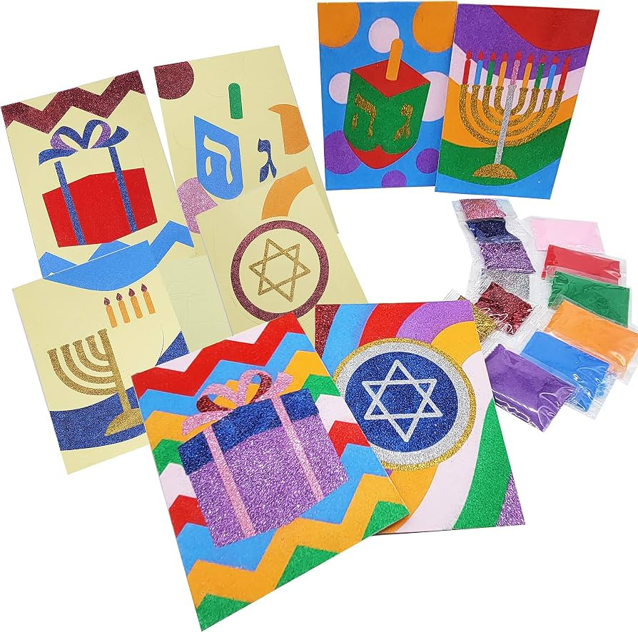 The Dreidel Company Hanukkah Glitter Art, Dreidel, Menorah, Star and Present Designs, Single, Tot... | Amazon (US)