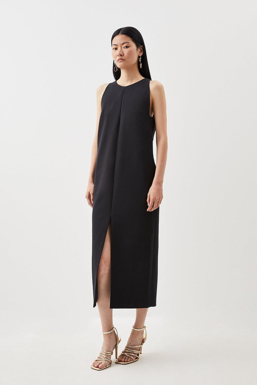 Compact Stretch Clean Sleeveless Midi Dress | Karen Millen US