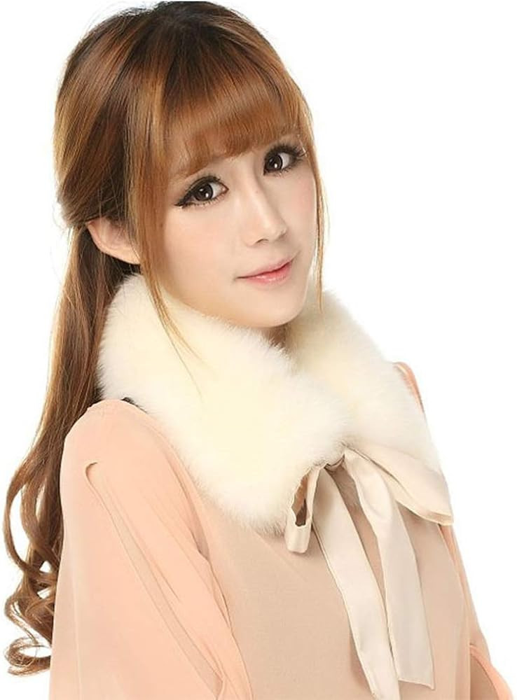 Ladies Stylish Faux Fur Collar Scarf with Satin Ribbon Fake Fur Cape Wrap Shawl Shrug | Amazon (US)
