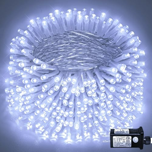 600 LED White Christmas Lights Outdoor 197ft 8 Modes White Christmas String Lights Clear Wire, Plug in Twinkle Fairy Lights for Bedroom Wedding Christmas Tree Decorations | Amazon (US)