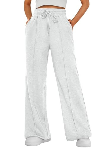 AUTOMET Womens Wide Leg Sweatpants Baggy Lounge Travel Cargo Pants Fall Fashion Outfits 2025 Winter Clothes Joggers Light Gray M | Amazon (US)