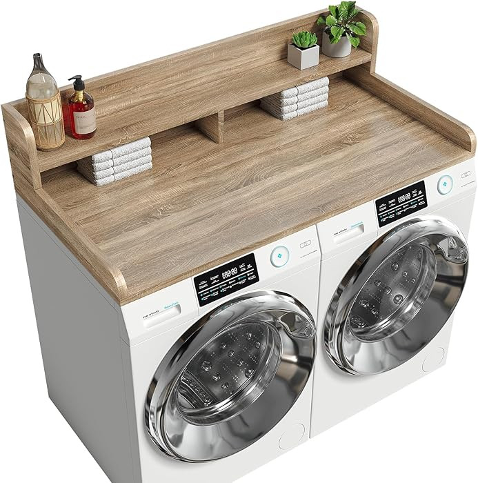 2-Tier Washer Dryer Countertop with 2.75" H Edge Rails, 54" W x 27.55" D Laundry Countertop for F... | Amazon (US)
