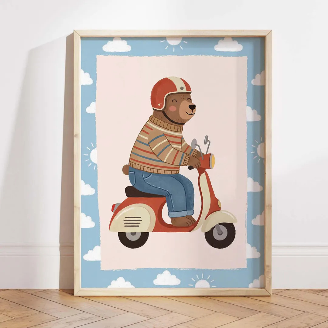 Bear on Scooter Nursery Print, Kids Room Decor (Digital Download) | Etsy (US)