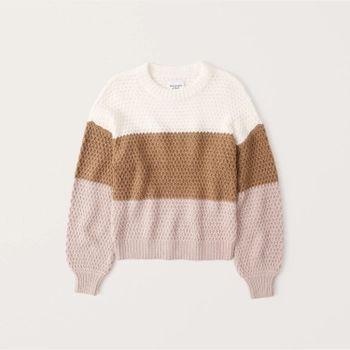 Waffle Puff Sleeve Crew Sweater | Abercrombie & Fitch (US)