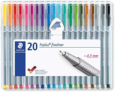 Staedtler Triplus Fineliner Pens, .3mm, Metal Clad Tip, 20-Pack, Assorted (334SB20BK) | Amazon (US)