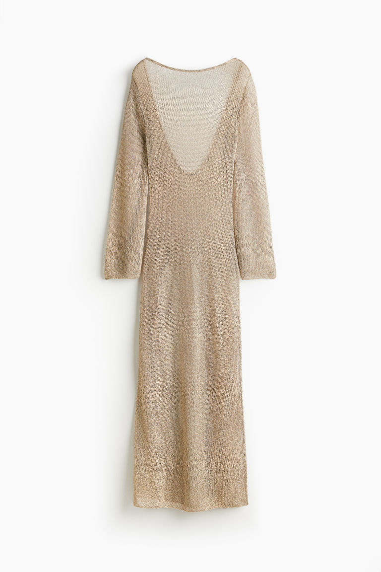 H & M - Glittery Low-back Rib-knit Dress - Beige | H&M (US + CA)