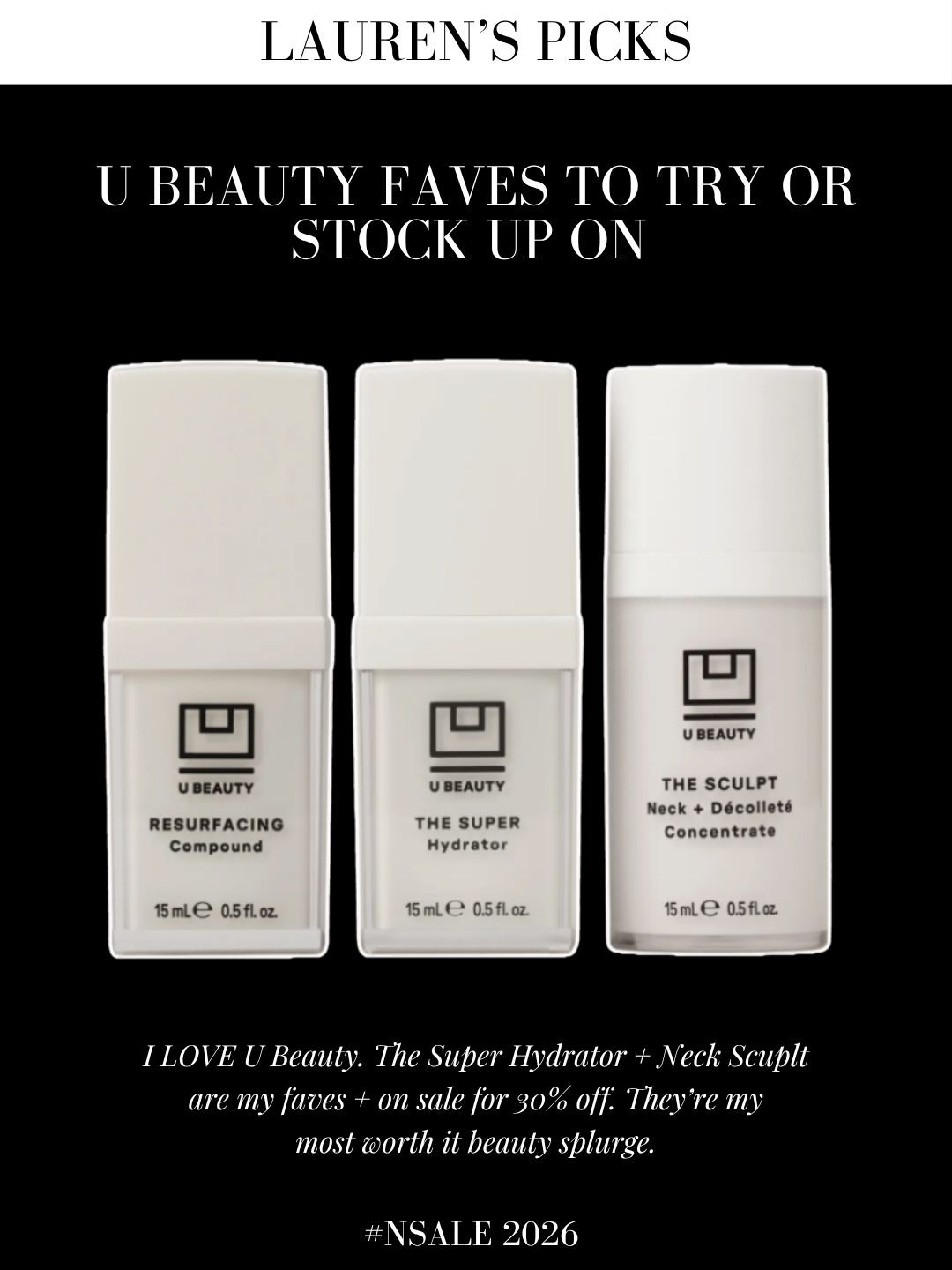 My #NSALE Fave: Stock up on UBeauty or try it for the first time. I cannot get enough of their Super Hydrator and The Sculpt Neck Cream 

 