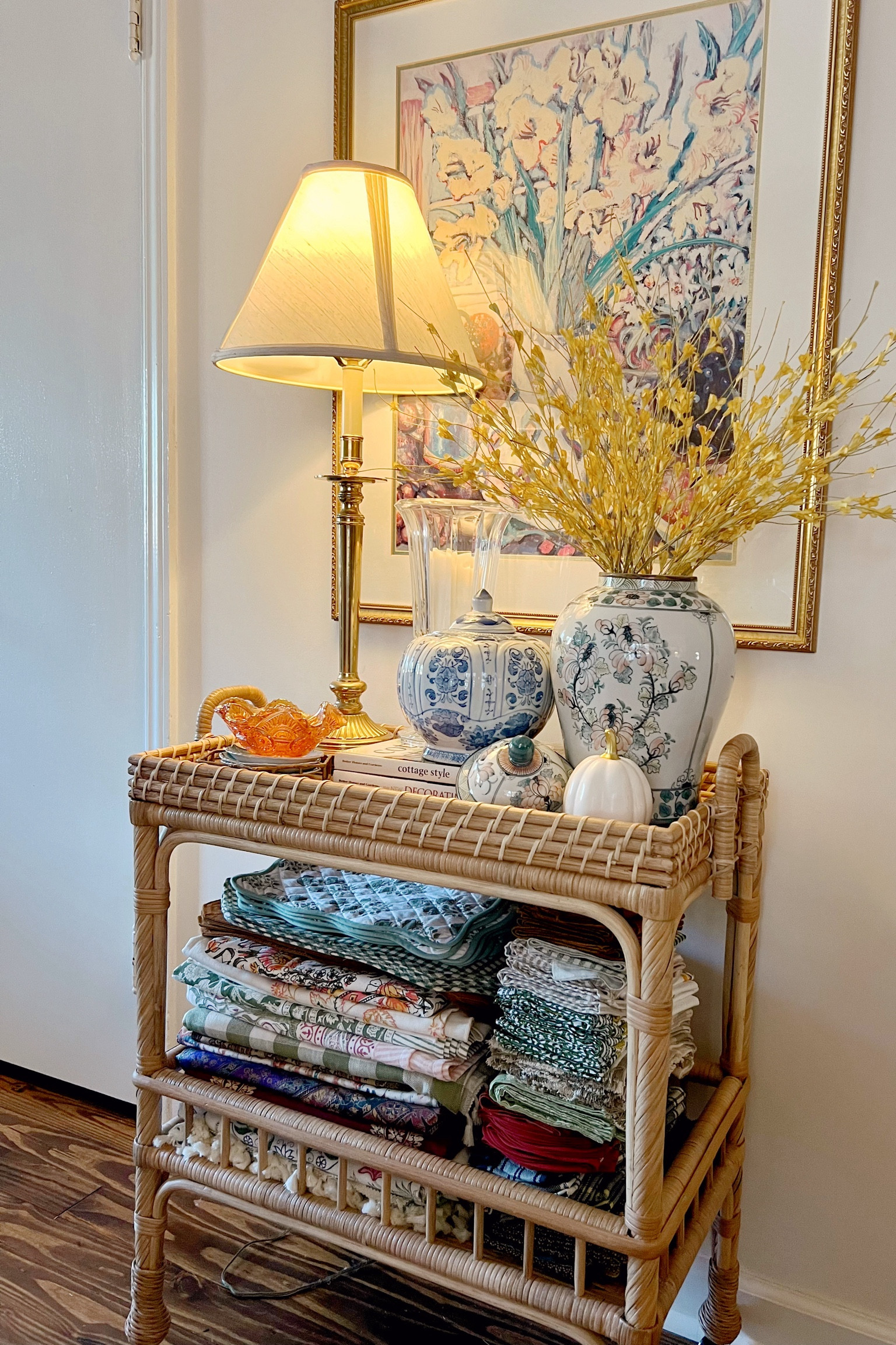 I use this Serena & Lily Bar Cart as a “linen cart” so that tablecloths, napkins and placemats are close at hand.

#LTKHome #LTKSeasonal