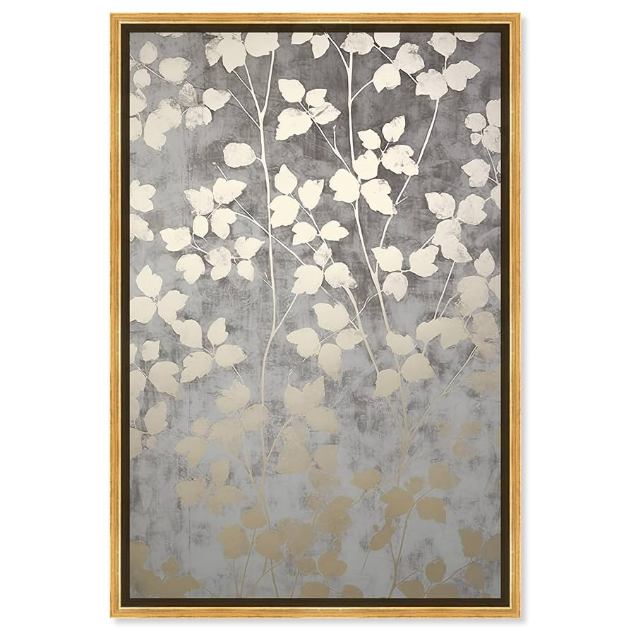 Silvery Gray Garden Canvas Elegant Floral Wall Art, Gold Frame, 30" x 45" | Amazon (US)