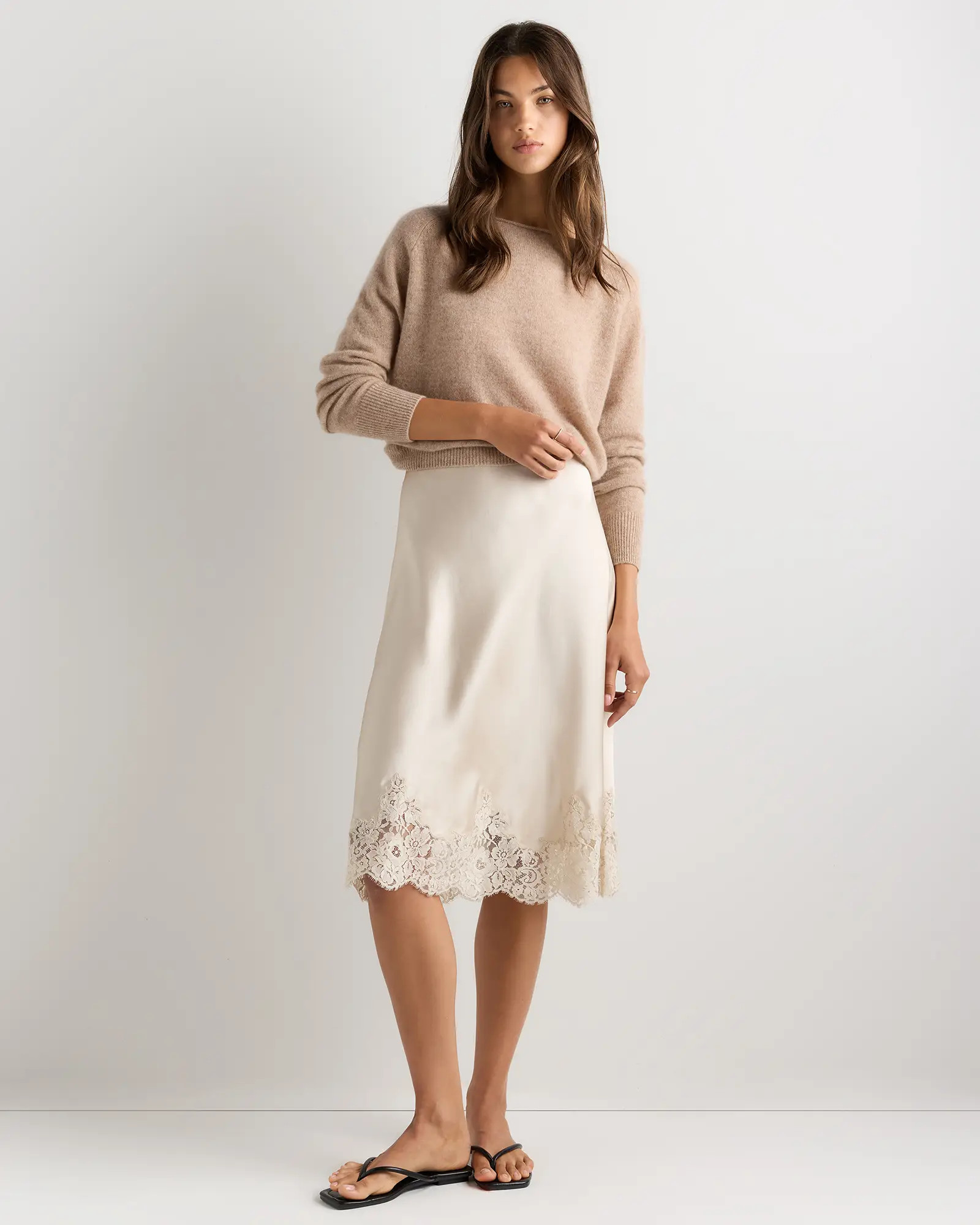 100% Washable Silk Lace Skirt in Champagne | Quince