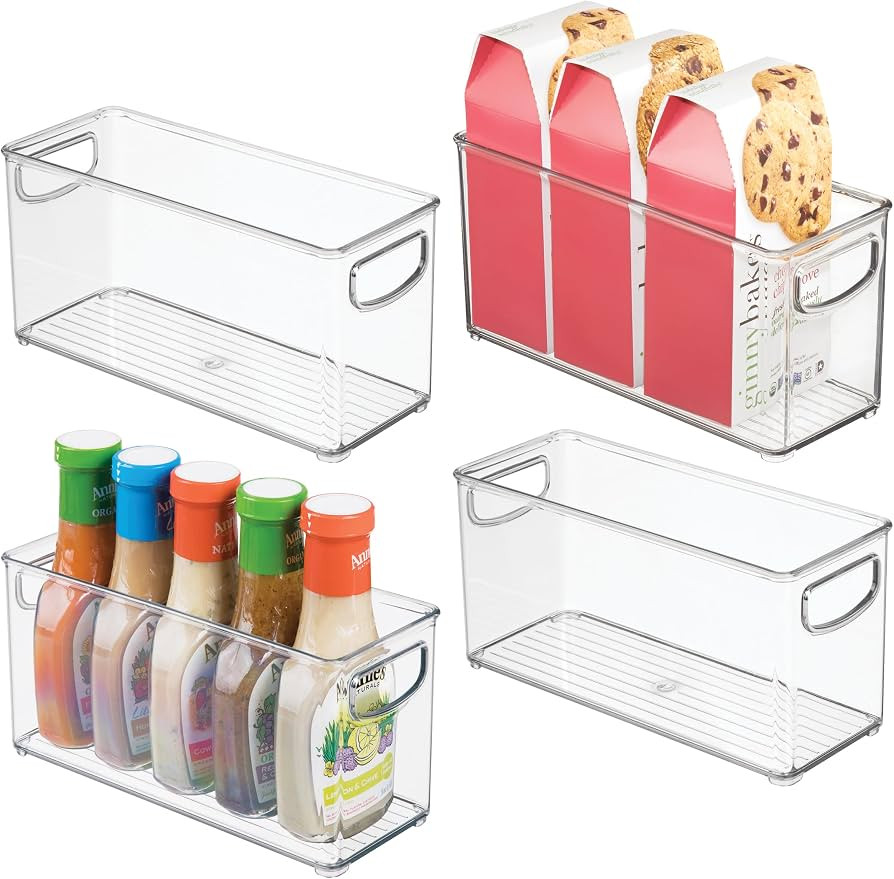 iDesign Slim Clear Plastic Stackable Storage Bin, Tall Narrow, 4-Pack | Amazon (US)
