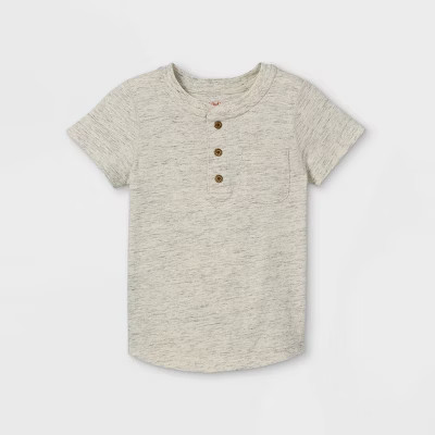 Toddler Boys' Adaptive Henley Button-Down Shirt - Cat & Jack™ Heather Oatmeal | Target