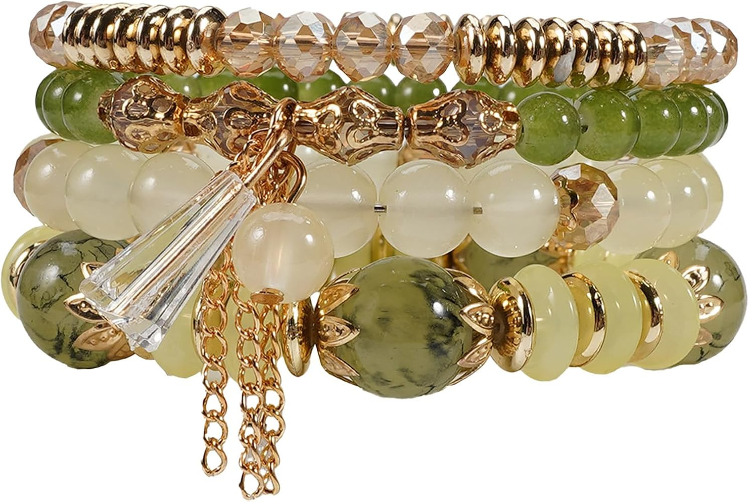 Bohemian Bracelet Sets for Women - 4-Pack Stackable Stretch Bead Bracelets with Black＆White Cry... | Amazon (US)