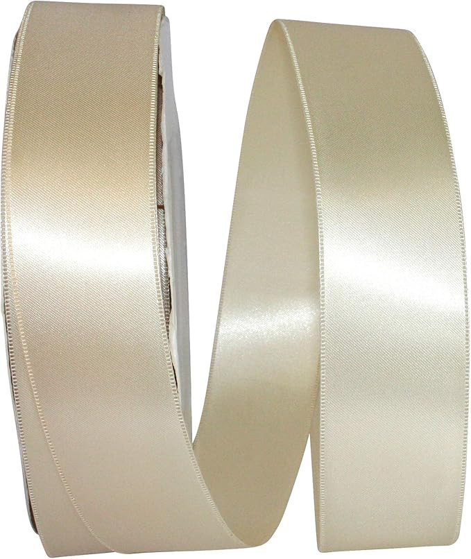 Reliant Ribbon 5000-810-09C Double Face Satin Allure Dfs Ribbon, 1-1/2 Inch X 100 Yards, Ivory | Amazon (US)