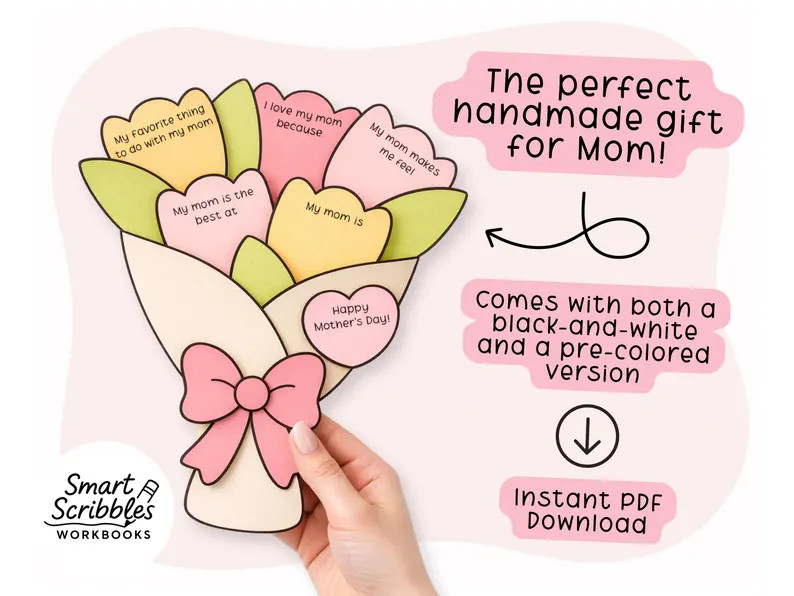 Mother’s Day Paper Flower Bouquet Craft | Printable Cut & Paste Mother's Day Activity for Kids ... | Etsy (US)