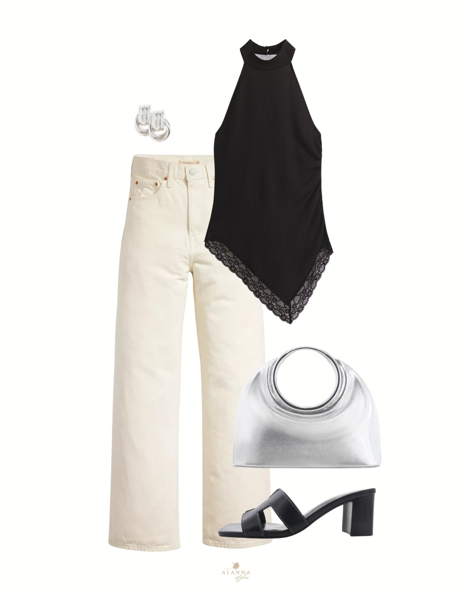 textures for spring. ☁️🖤 this black lace-trim halter bodysuit is the ultimate "clean girl" staple. i’ve paired it with cream wide-leg denim and silver metallic accessories for a high-contrast, polished look.

#spursplayoffoutfitidea

#LTKFestival