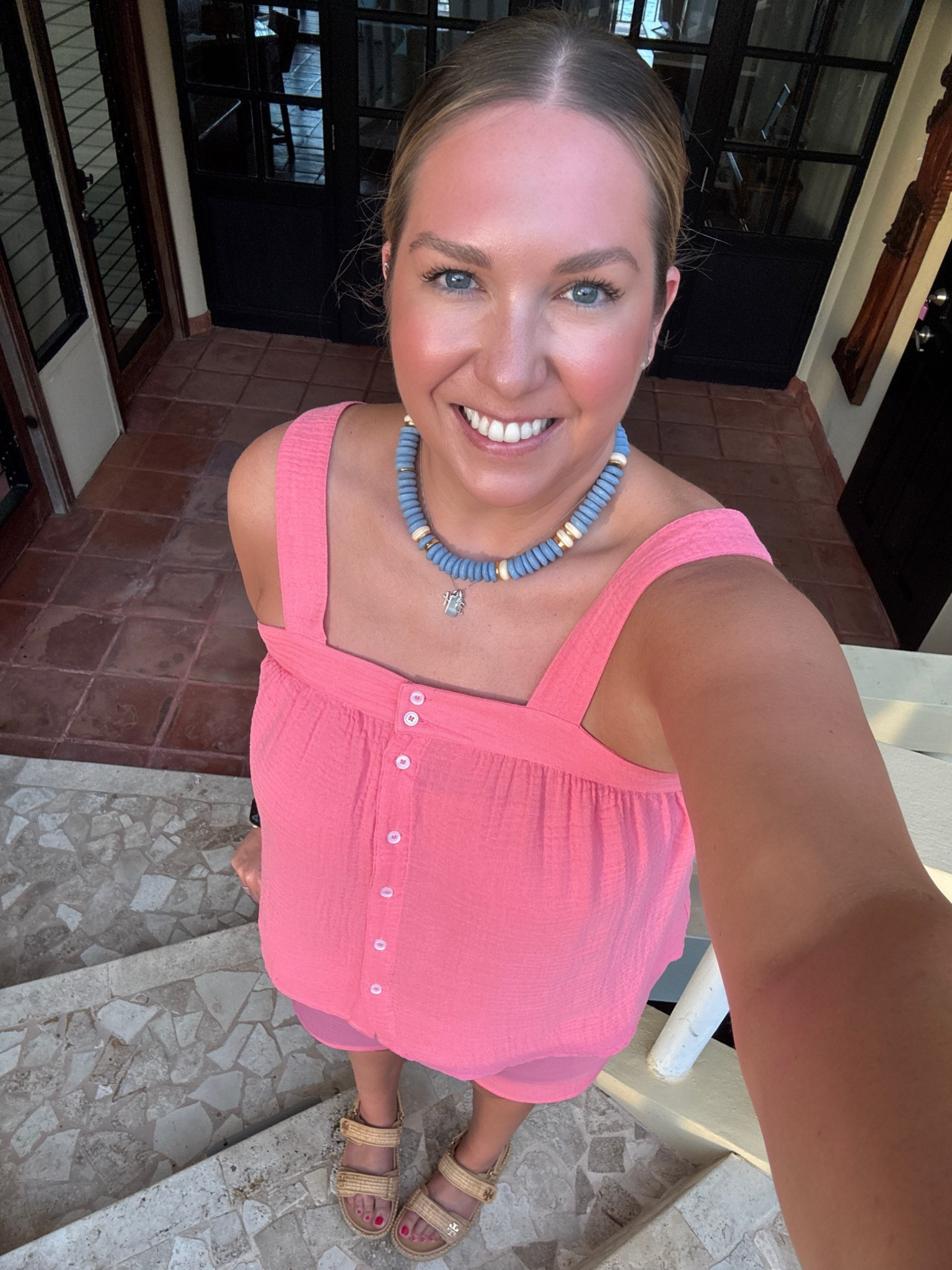 I’ve had this fun coral set for awhile and a casual day in Belize was the perfect time to wear it. It’s no longer available in this color but in some gorgeous blues. I paired it with a fun beaded necklace and my go to sandals when traveling. I honestly wondered why I brought any other options because o find these so easy and comfortable. A definite must when on the go  

#LTKShoeCrush #LTKSeasonal #LTKTravel