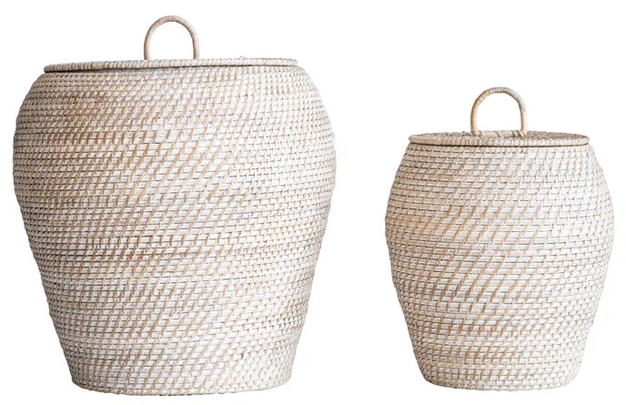 Bloomingville Whitewashed Rattan Baskets with Lids (Set of 2 Sizes) | Wayfair North America