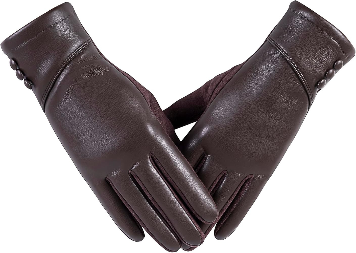 Womens Winter Leather Gloves Touch Screen Wool Lined Windproof Warm Suede Fashion Dress Gloves | Amazon (US)