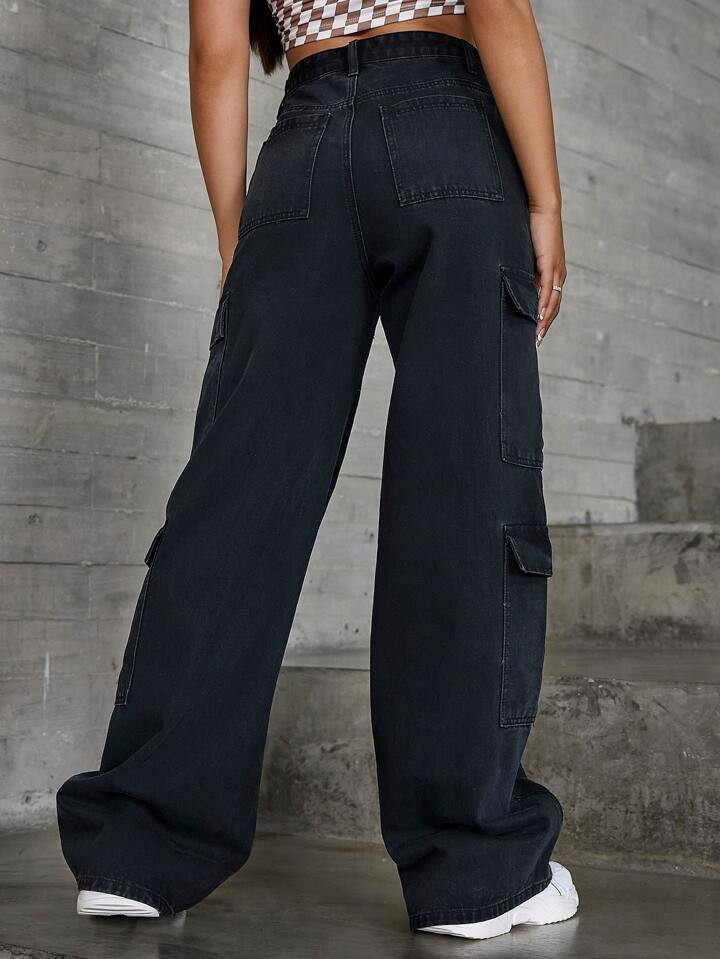 SHEIN Zipper Fly Flap Pocket Boyfriend Jeans | SHEIN