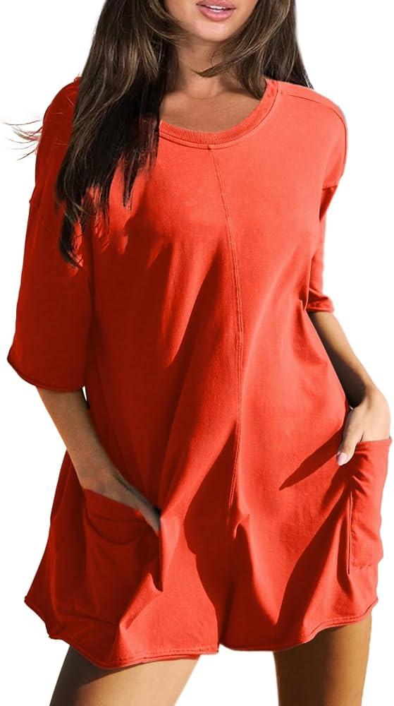 Glamaker Women's Summer Oversized Tee Romper Casual Workout Athletic Romper Onesie Backless Loose... | Amazon (US)