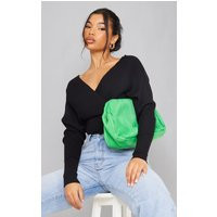 Black Wrap Off The Shoulder Knit Sweatshirt | PrettyLittleThing CAN
