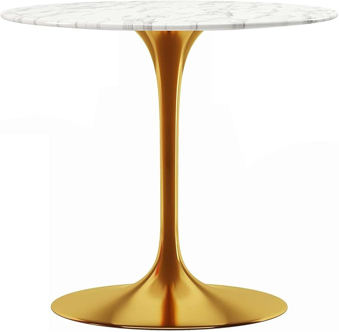 Rose 32" Round Artifical Marble and Metal Dining Table in Gold | Amazon (US)