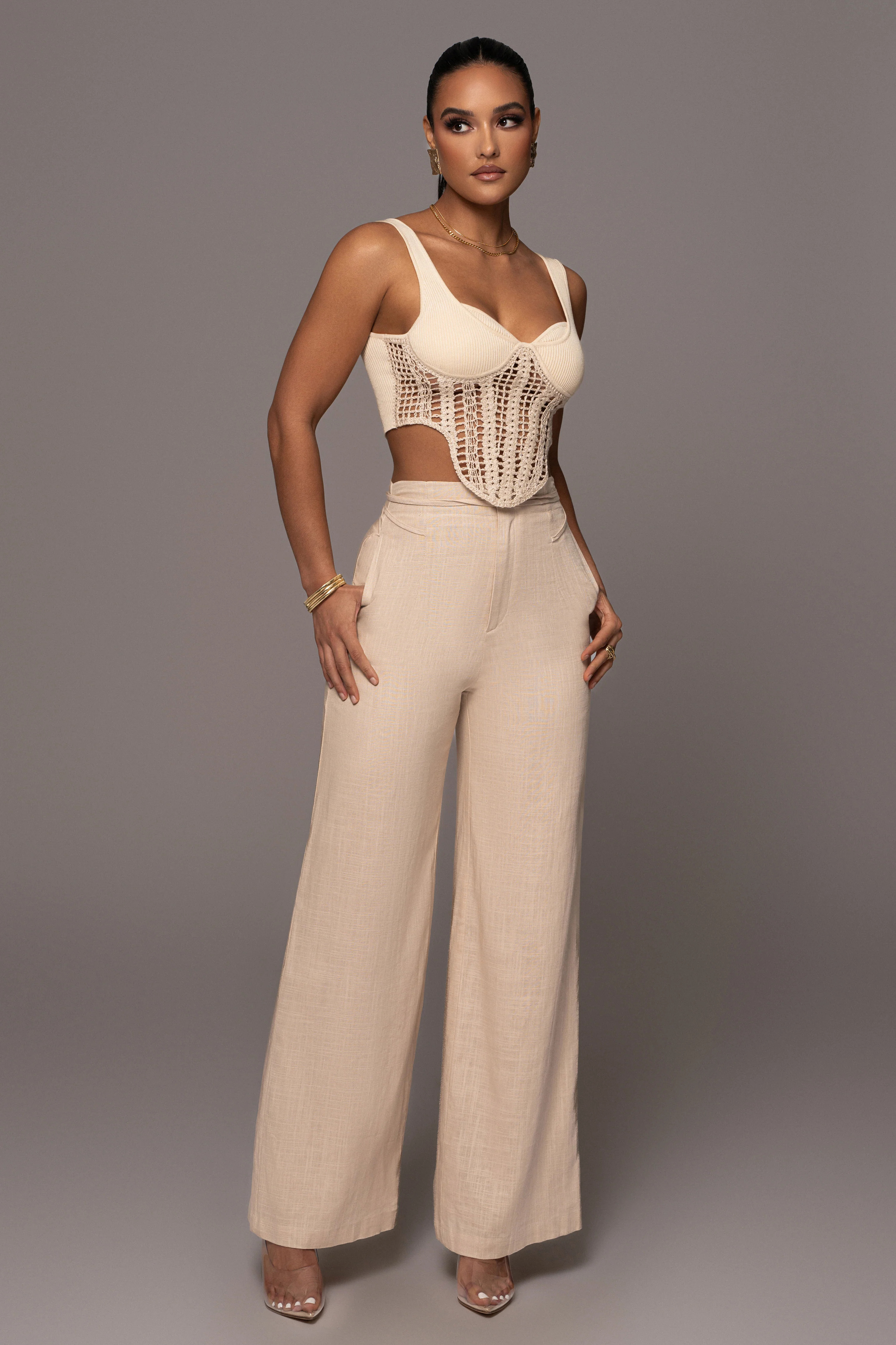 Beige Waverly Linen Trousers | JLUXLABEL