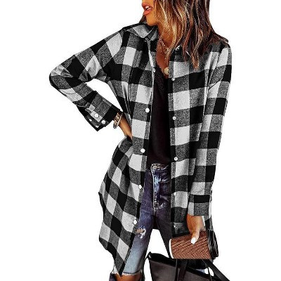 Zeagoo Flannel for Women Fall Fashion Long Sleeve Plaid Button Down Shirts Shacket Blouse Top with Pockets-YDL3-S | Target