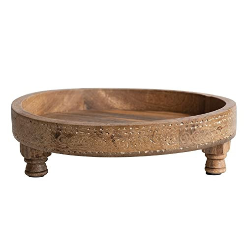 Boho Footed Wood Tray with Carved Design, Natural | Amazon (US)