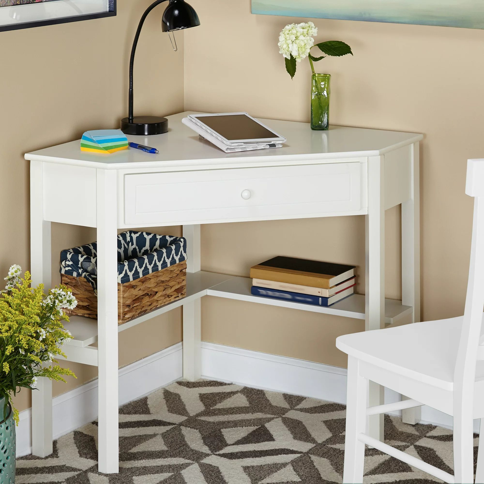 Corner Writing Desk with Pullout Drawer and Shelf, Multiple Finishes | Walmart (US)