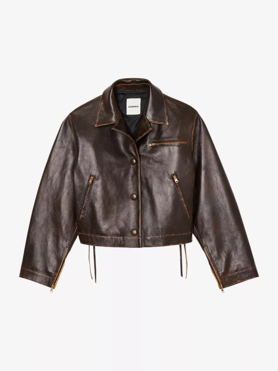 Jude faded-effect lace-up leather jacket | Selfridges
